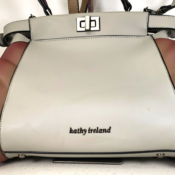 Kathy Ireland Designer Handbag - Gray & Brown Ruffle Crossbody Handbag Purse - Picture 4 of 16